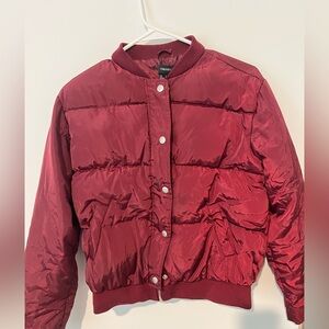 Forever 21 Red Puffer Jacket with Satin Sheen